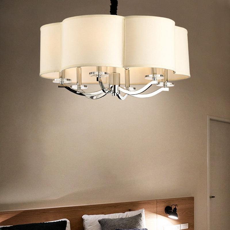 Drum Bedroom Chandelier Metal 6 Lights Simple Drop Pendant with Crystal Lamp Stand and Fabric Shade Clearhalo 'Ceiling Lights' 'Chandeliers' 'Modern Chandeliers' 'Modern' Lighting' 155985