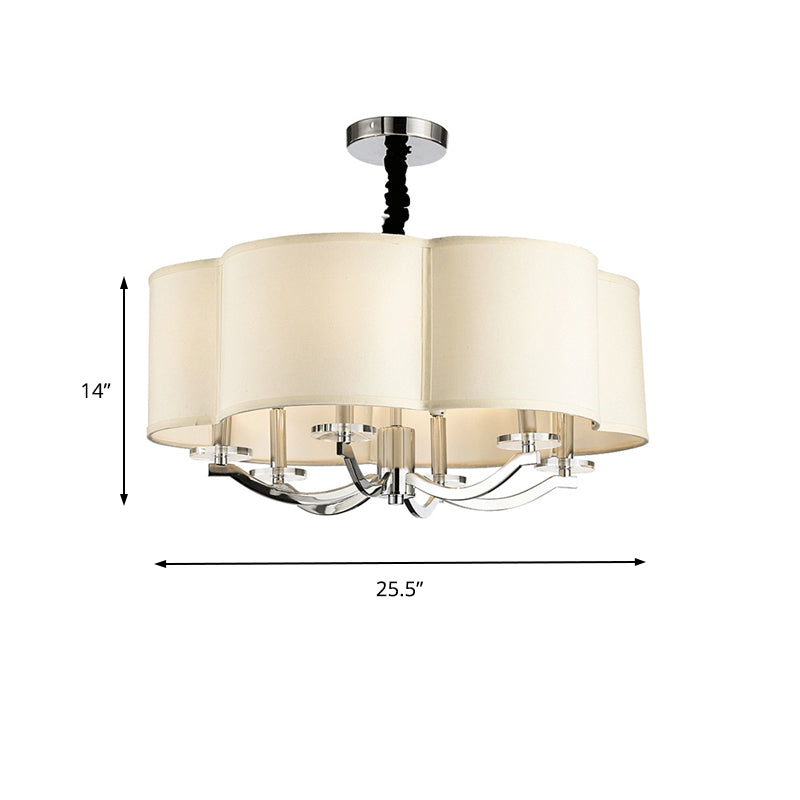 Drum Bedroom Chandelier Metal 6 Lights Simple Drop Pendant with Crystal Lamp Stand and Fabric Shade Clearhalo 'Ceiling Lights' 'Chandeliers' 'Modern Chandeliers' 'Modern' Lighting' 155987