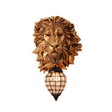 Resin Lion Wall Lamp 1 Light Country Style Wall Sconce with Clear Crystal Shade in Brown Finish Clearhalo 'Wall Lamps & Sconces' 'Wall Lights' Lighting' 156012