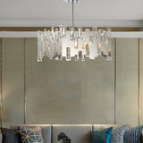 Cubic Crystal Hanging Light Fixture Contemporary 6-Lights Chrome Ceiling Chandelier with Adjustable Rod Chrome Clearhalo 'Ceiling Lights' 'Chandeliers' 'Modern Chandeliers' 'Modern' Lighting' 156020