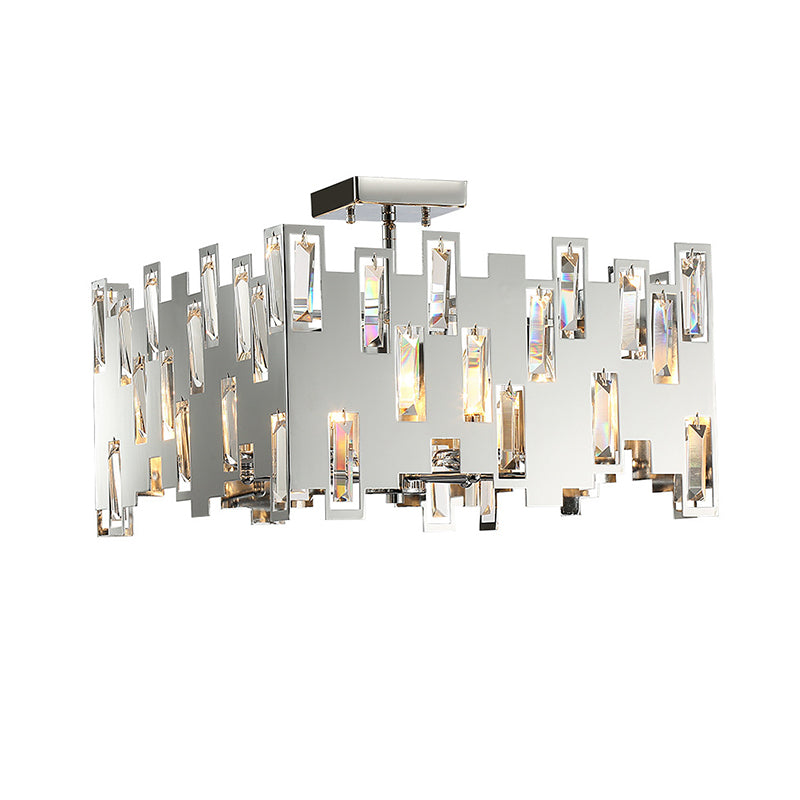 Cubic Crystal Hanging Light Fixture Contemporary 6-Lights Chrome Ceiling Chandelier with Adjustable Rod Clearhalo 'Ceiling Lights' 'Chandeliers' 'Modern Chandeliers' 'Modern' Lighting' 156022