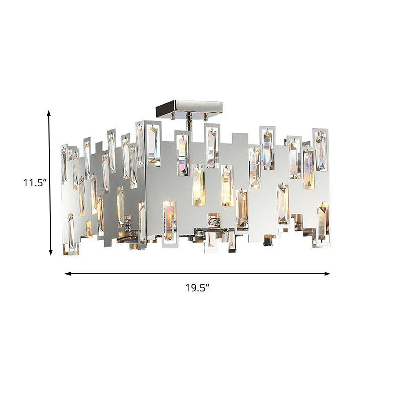 Cubic Crystal Hanging Light Fixture Contemporary 6-Lights Chrome Ceiling Chandelier with Adjustable Rod Clearhalo 'Ceiling Lights' 'Chandeliers' 'Modern Chandeliers' 'Modern' Lighting' 156023