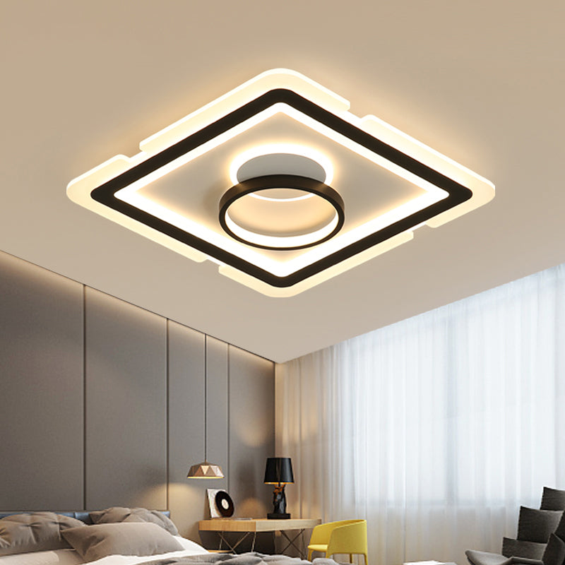 Acrylic Square Ceiling Lighting Contemporary 16"/19.5" LED Flush Mount Light for Bedroom in Black and White Black Clearhalo 'Ceiling Lights' 'Close To Ceiling Lights' 'Close to ceiling' 'Flush mount' Lighting' 156042