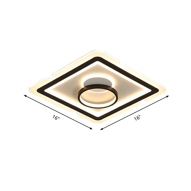 Acrylic Square Ceiling Lighting Contemporary 16"/19.5" LED Flush Mount Light for Bedroom in Black and White Clearhalo 'Ceiling Lights' 'Close To Ceiling Lights' 'Close to ceiling' 'Flush mount' Lighting' 156045