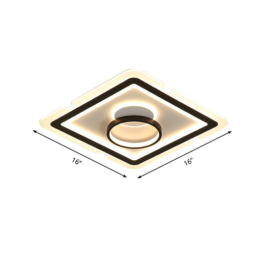 Acrylic Square Ceiling Lighting Contemporary 16"/19.5" LED Flush Mount Light for Bedroom in Black and White Clearhalo 'Ceiling Lights' 'Close To Ceiling Lights' 'Close to ceiling' 'Flush mount' Lighting' 156045