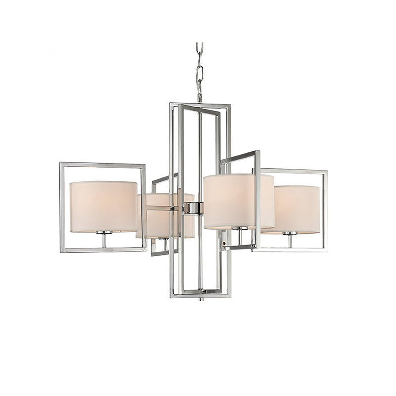 4 Lights Living Room Chandelier Lamp with Barrel Fabric Shade Modern Chrome Pendant Lantern Clearhalo 'Ceiling Lights' 'Chandeliers' 'Modern Chandeliers' 'Modern' Lighting' 156080