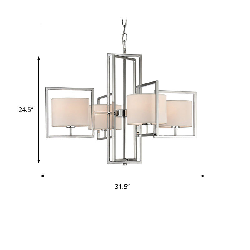 4 Lights Living Room Chandelier Lamp with Barrel Fabric Shade Modern Chrome Pendant Lantern Clearhalo 'Ceiling Lights' 'Chandeliers' 'Modern Chandeliers' 'Modern' Lighting' 156081