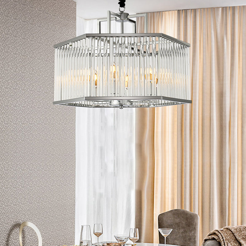 Modern 6-Light Chandelier Pendant with Clear Glass Shade Chrome Hexagonal Hanging Light Fixture Chrome Clearhalo 'Ceiling Lights' 'Chandeliers' 'Modern Chandeliers' 'Modern' Lighting' 156082