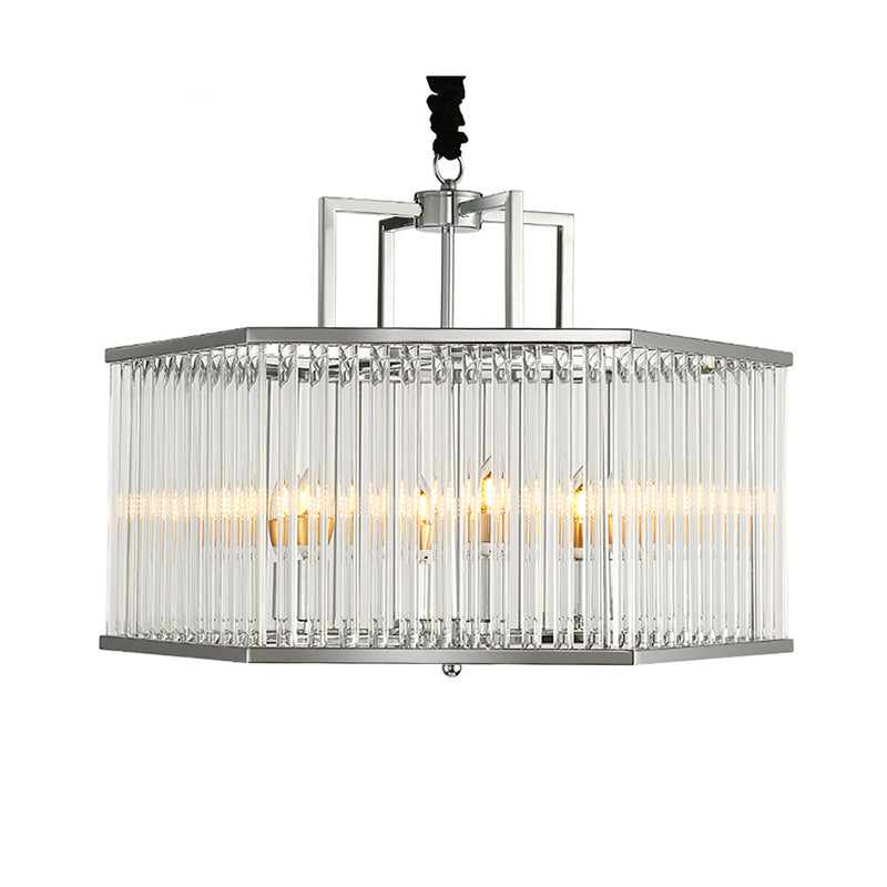 Modern 6-Light Chandelier Pendant with Clear Glass Shade Chrome Hexagonal Hanging Light Fixture Clearhalo 'Ceiling Lights' 'Chandeliers' 'Modern Chandeliers' 'Modern' Lighting' 156084