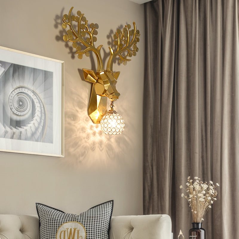 Golden Elk Sconce Lighting 1 Light Lodge Style Resin Wall Lamp with Domed Crystal Shade for Living Room, 15"/22.5" W Clearhalo 'Wall Lamps & Sconces' 'Wall Lights' Lighting' 156101