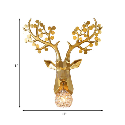 Golden Elk Sconce Lighting 1 Light Lodge Style Resin Wall Lamp with Domed Crystal Shade for Living Room, 15"/22.5" W Clearhalo 'Wall Lamps & Sconces' 'Wall Lights' Lighting' 156105