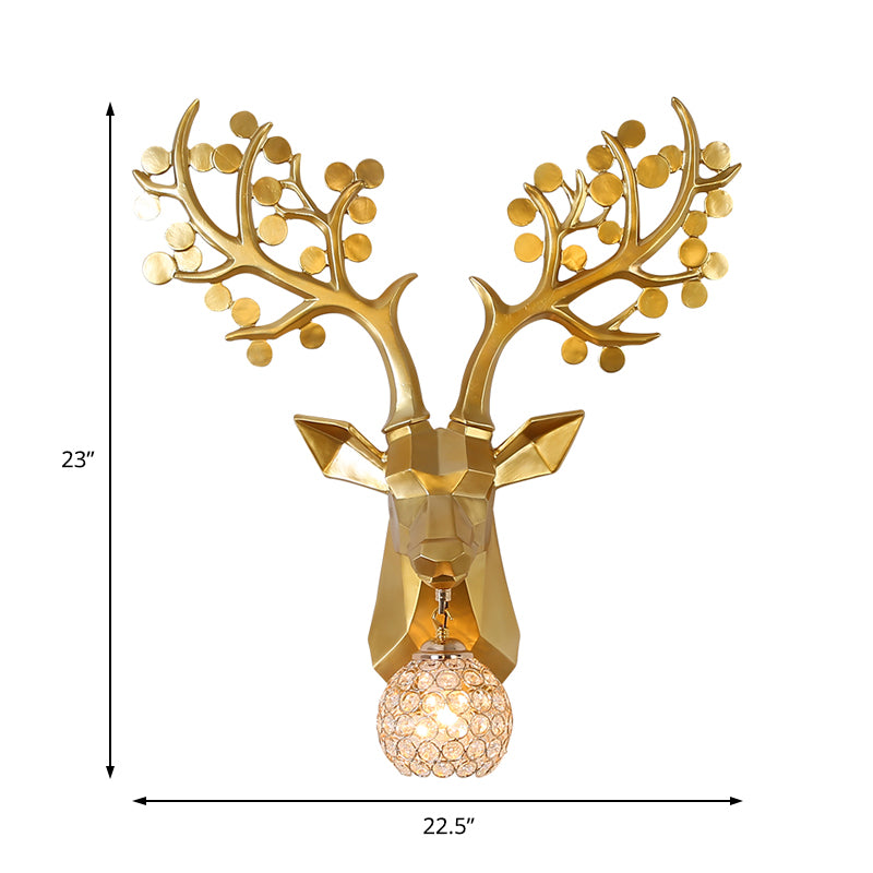 Golden Elk Sconce Lighting 1 Light Lodge Style Resin Wall Lamp with Domed Crystal Shade for Living Room, 15"/22.5" W Clearhalo 'Wall Lamps & Sconces' 'Wall Lights' Lighting' 156106