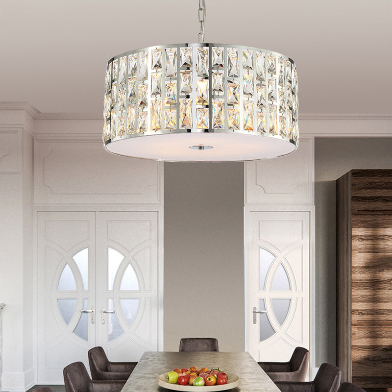 Crystal Cylindrical Chandelier Lamp Simplicity 5-Light Hanging Ceiling Fixture in Chrome with Diffuser Clearhalo 'Ceiling Lights' 'Chandeliers' 'Modern Chandeliers' 'Modern' Lighting' 156112