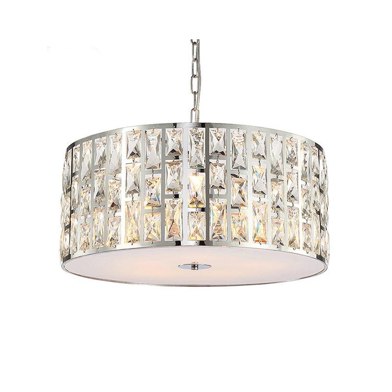 Crystal Cylindrical Chandelier Lamp Simplicity 5-Light Hanging Ceiling Fixture in Chrome with Diffuser Clearhalo 'Ceiling Lights' 'Chandeliers' 'Modern Chandeliers' 'Modern' Lighting' 156113