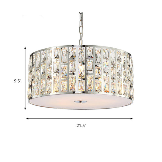 Crystal Cylindrical Chandelier Lamp Simplicity 5-Light Hanging Ceiling Fixture in Chrome with Diffuser Clearhalo 'Ceiling Lights' 'Chandeliers' 'Modern Chandeliers' 'Modern' Lighting' 156114