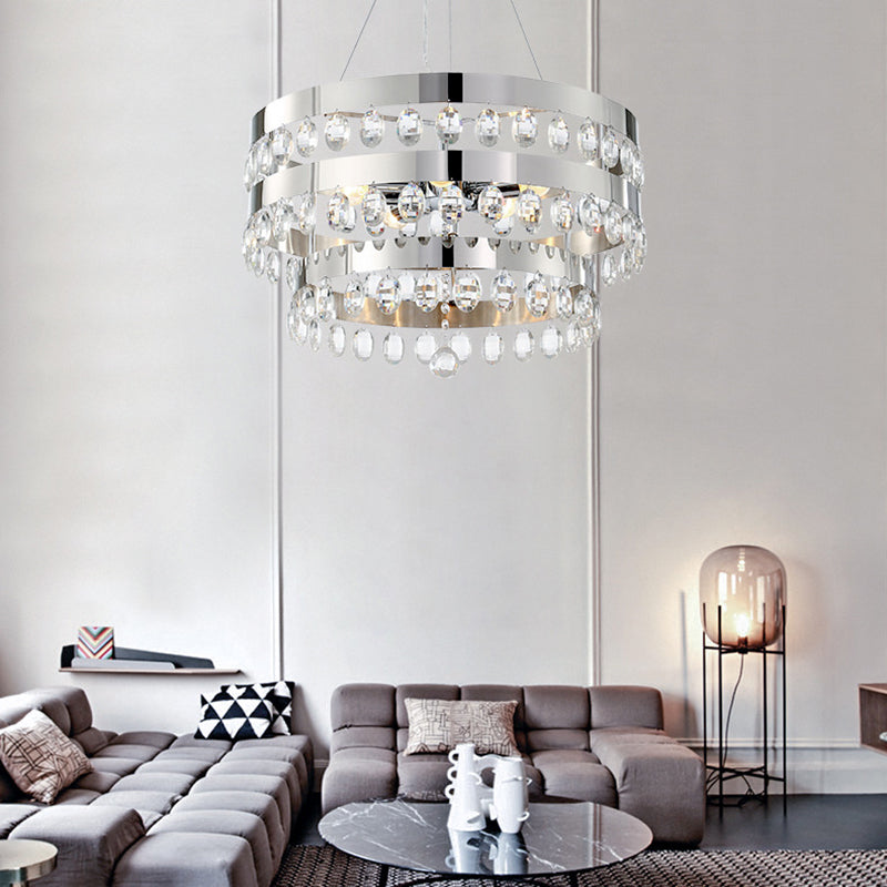 Crystal Multi-Layer Suspension Lamp Contemporary 5 Lights Silver Chandelier Pendant for Living Room Clearhalo 'Ceiling Lights' 'Chandeliers' 'Modern Chandeliers' 'Modern' Lighting' 156116