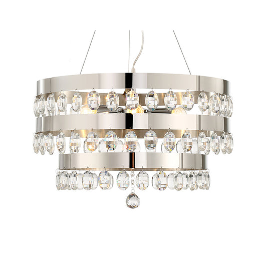 Crystal Multi-Layer Suspension Lamp Contemporary 5 Lights Silver Chandelier Pendant for Living Room Clearhalo 'Ceiling Lights' 'Chandeliers' 'Modern Chandeliers' 'Modern' Lighting' 156117