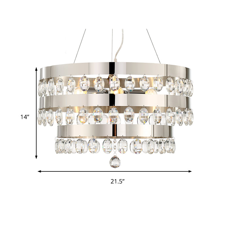 Crystal Multi-Layer Suspension Lamp Contemporary 5 Lights Silver Chandelier Pendant for Living Room Clearhalo 'Ceiling Lights' 'Chandeliers' 'Modern Chandeliers' 'Modern' Lighting' 156118