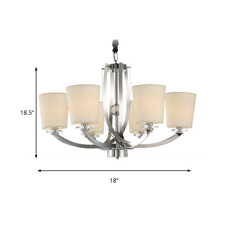 Silver Cylinder Chandelier Simple 6 Lights Iron Pendant Lighting Fixture with Fabric Shade Clearhalo 'Ceiling Lights' 'Chandeliers' 'Modern Chandeliers' 'Modern' Lighting' 156122