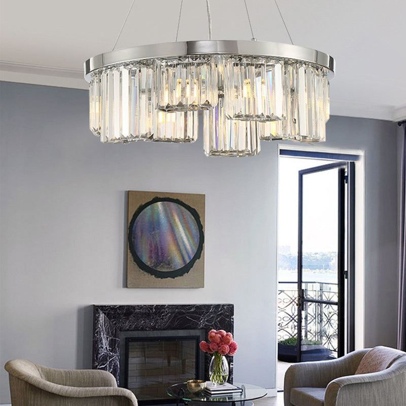 Simple Round Chandelier Lighting Crystal 10 Lights Living Room Hanging Ceiling Pendant in Chrome Chrome Clearhalo 'Ceiling Lights' 'Chandeliers' 'Modern Chandeliers' 'Modern' Lighting' 156127