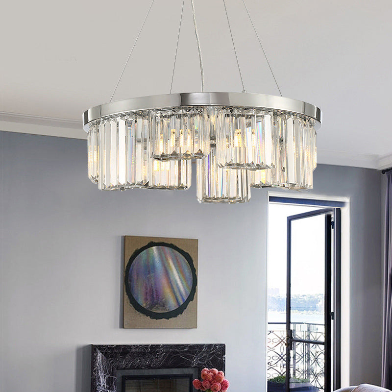 Simple Round Chandelier Lighting Crystal 10 Lights Living Room Hanging Ceiling Pendant in Chrome Clearhalo 'Ceiling Lights' 'Chandeliers' 'Modern Chandeliers' 'Modern' Lighting' 156128