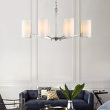 White Glass Cylindrical Chandelier Contemporary 8-Light Silver Ceiling Pedant Lamp with Adjustable Chain Chrome Clearhalo 'Ceiling Lights' 'Chandeliers' 'Modern Chandeliers' 'Modern' Lighting' 156131