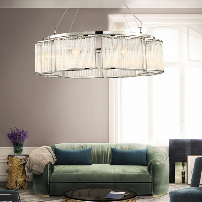 29.5"/33.5" Wide Crystal Round Ceiling Chandelier Modern Multi-Head Chrome Pendant Light Fixture Chrome Clearhalo 'Ceiling Lights' 'Chandeliers' 'Modern Chandeliers' 'Modern' Lighting' 156162