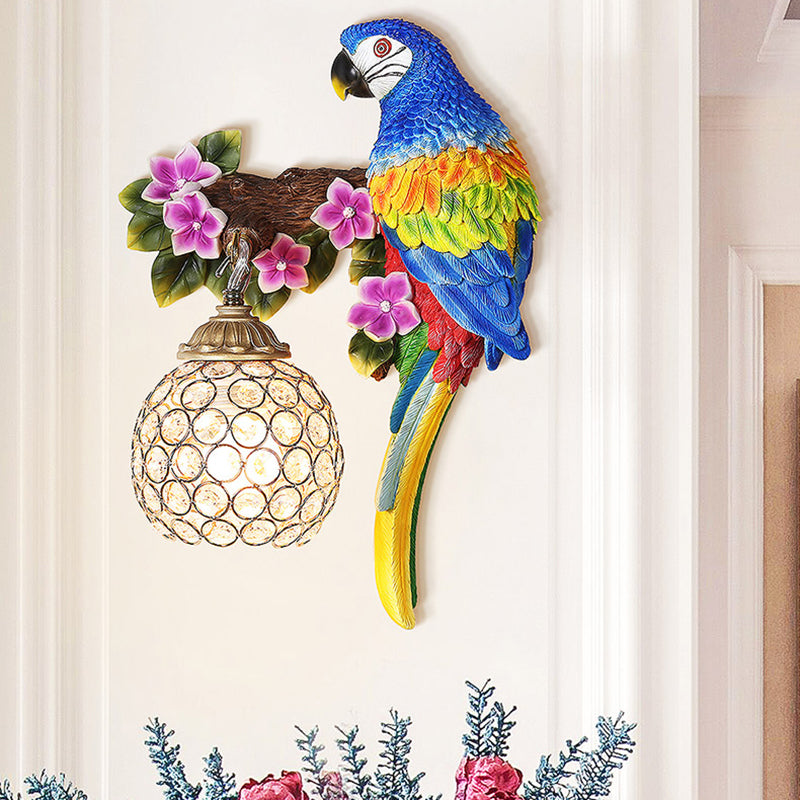 Loft Style Parrot Wall Sconce Resin 1 Head Wall Lighting with Dome Crystal Lampshade in Gold Finish, Right/Left Gold Right Clearhalo 'Modern wall lights' 'Modern' 'Wall Lamps & Sconces' 'Wall Lights' Lighting' 156415