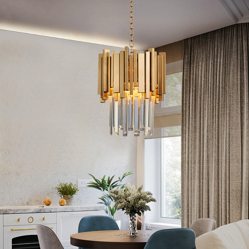 3 Lights Tiered Pendant Light Modernism Metal Hanging Ceiling Light with Clear Crystal Block in Chrome/Gold Clearhalo 'Ceiling Lights' 'Modern Pendants' 'Modern' 'Pendant Lights' 'Pendants' Lighting' 156456