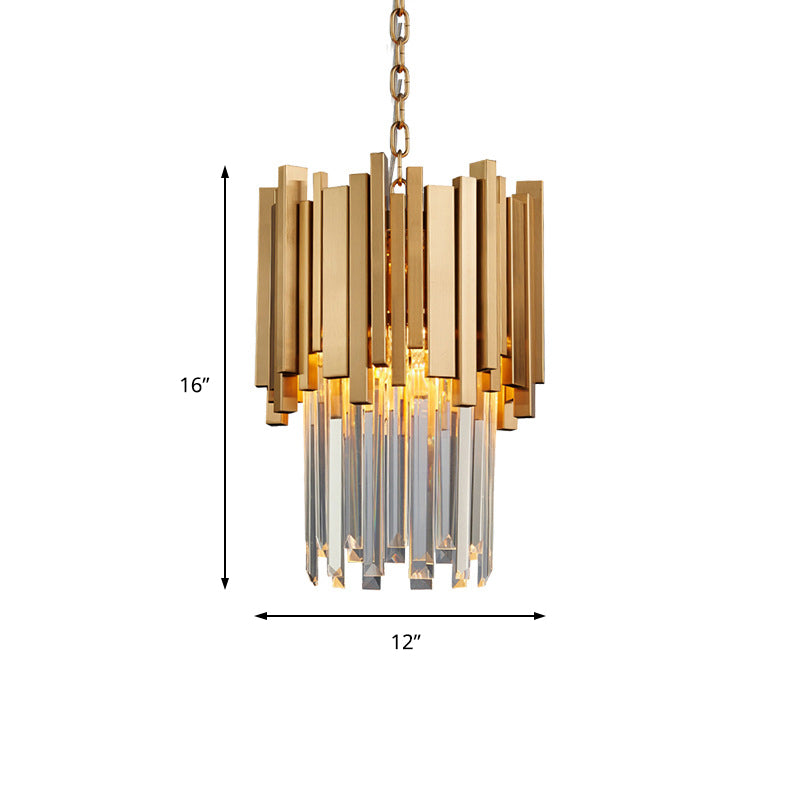 3 Lights Tiered Pendant Light Modernism Metal Hanging Ceiling Light with Clear Crystal Block in Chrome/Gold Clearhalo 'Ceiling Lights' 'Modern Pendants' 'Modern' 'Pendant Lights' 'Pendants' Lighting' 156458