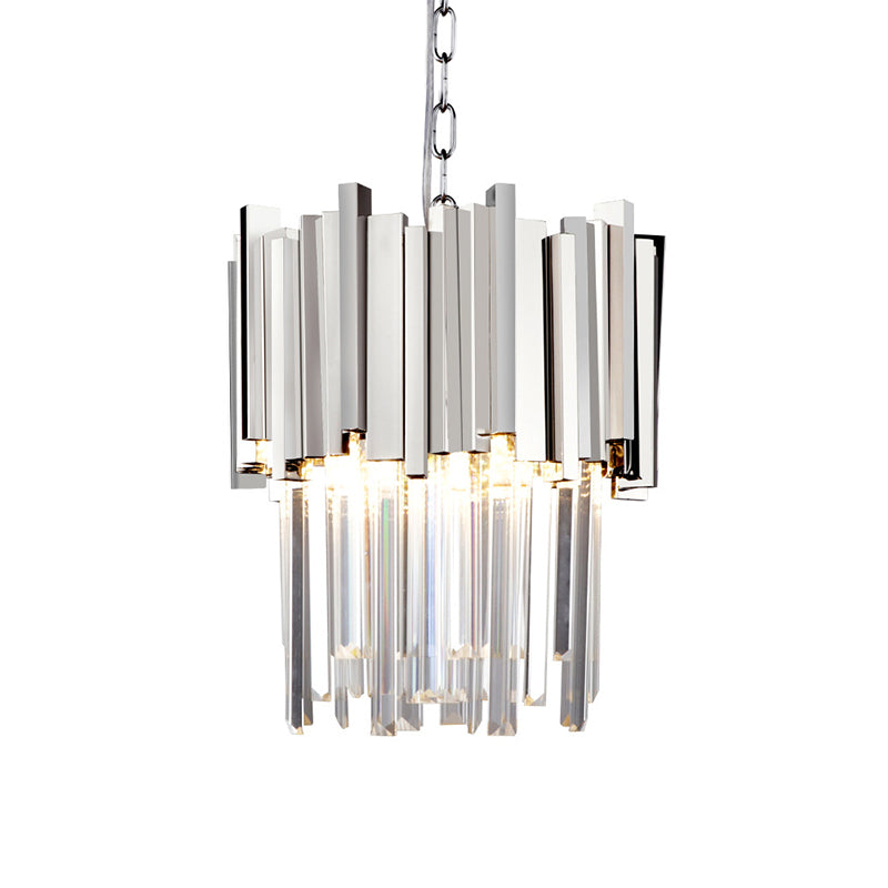 3 Lights Tiered Pendant Light Modernism Metal Hanging Ceiling Light with Clear Crystal Block in Chrome/Gold Clearhalo 'Ceiling Lights' 'Modern Pendants' 'Modern' 'Pendant Lights' 'Pendants' Lighting' 156463