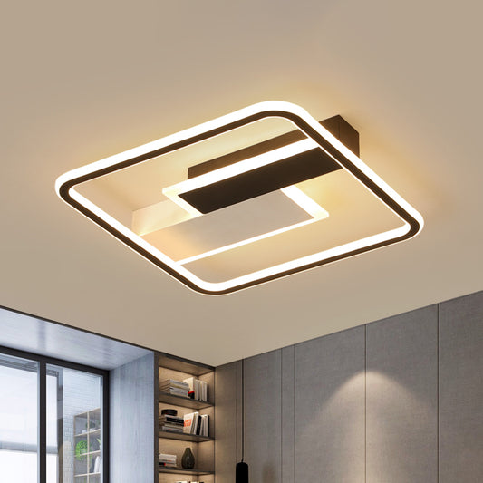 Square/Rectangular Flush Mount Lamp Modern Acrylic 1-Light Black LED Ceiling Light Fixture in Warm/White Light, 19.5"/37.5" Wide Clearhalo 'Ceiling Lights' 'Close To Ceiling Lights' 'Close to ceiling' 'Flush mount' Lighting' 156474