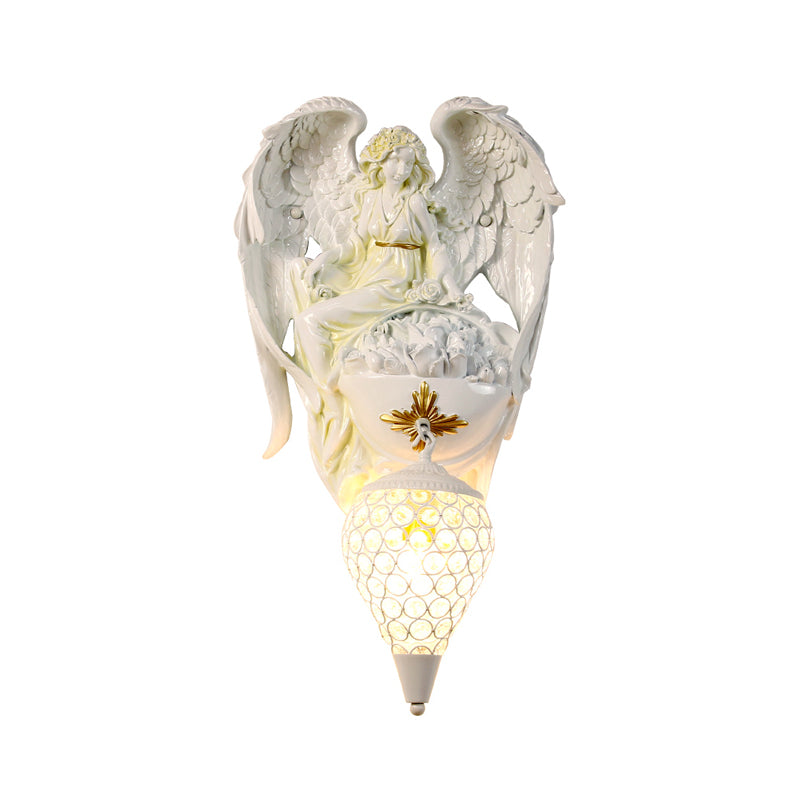 Bedroom Angel Wall Light Fixture Resin Modern Style White Wall Sconce with Clear Crystal Shade Clearhalo 'Modern wall lights' 'Modern' 'Wall Lamps & Sconces' 'Wall Lights' Lighting' 156485