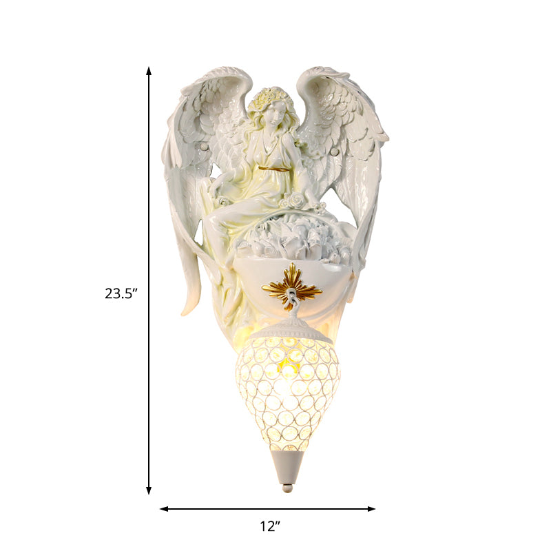 Bedroom Angel Wall Light Fixture Resin Modern Style White Wall Sconce with Clear Crystal Shade Clearhalo 'Modern wall lights' 'Modern' 'Wall Lamps & Sconces' 'Wall Lights' Lighting' 156486