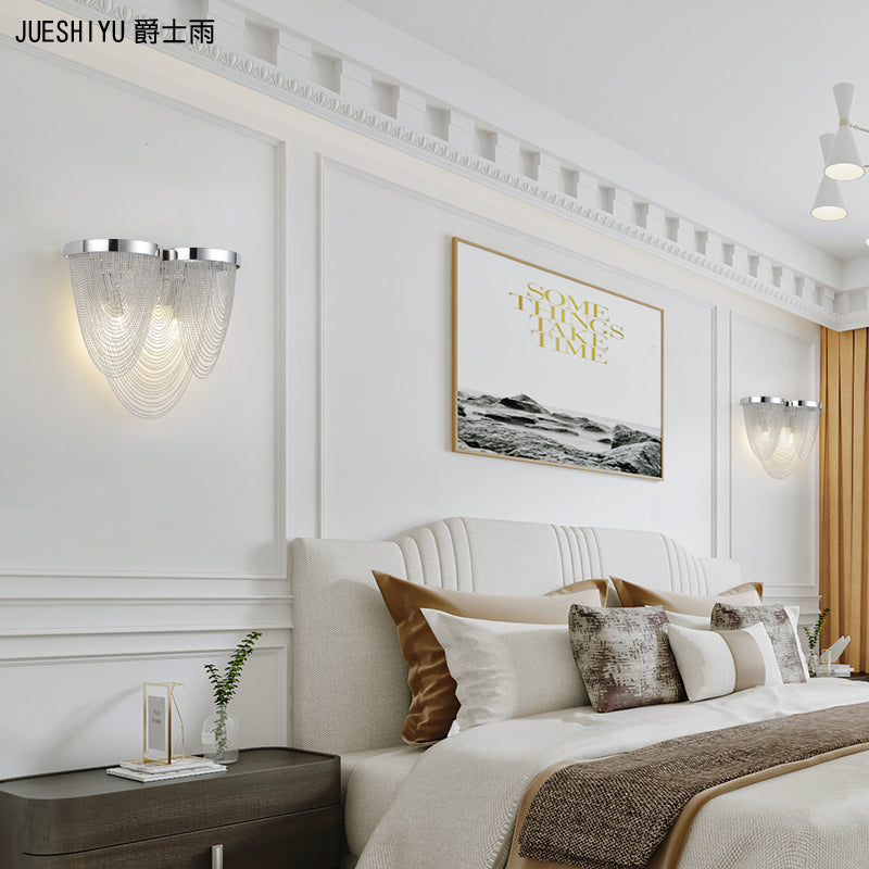 Modernism Style Tassel Wall Light Aluminum 2 Lights Wall Sconce in Chrome for Bedroom Chrome Clearhalo 'Cast Iron' 'Glass' 'Industrial' 'Modern wall lights' 'Modern' 'Tiffany' 'Traditional wall lights' 'Wall Lamps & Sconces' 'Wall Lights' Lighting' 156538