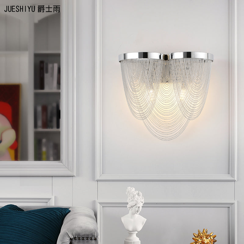 Modernism Style Tassel Wall Light Aluminum 2 Lights Wall Sconce in Chrome for Bedroom Clearhalo 'Cast Iron' 'Glass' 'Industrial' 'Modern wall lights' 'Modern' 'Tiffany' 'Traditional wall lights' 'Wall Lamps & Sconces' 'Wall Lights' Lighting' 156539