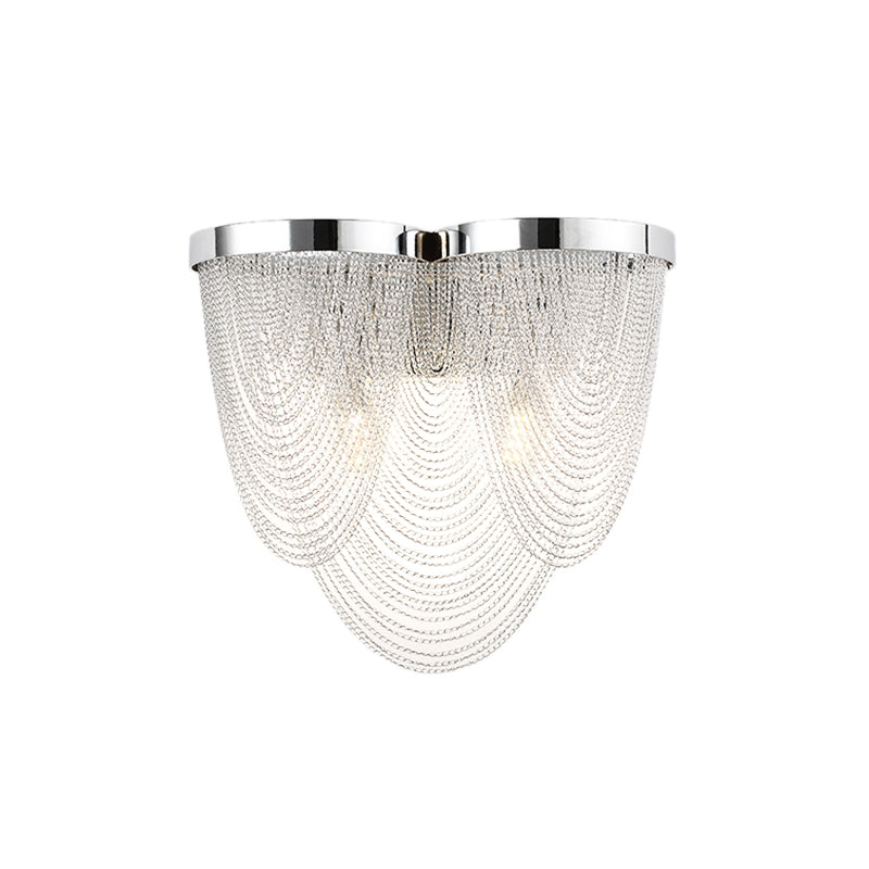 Modernism Style Tassel Wall Light Aluminum 2 Lights Wall Sconce in Chrome for Bedroom Clearhalo 'Cast Iron' 'Glass' 'Industrial' 'Modern wall lights' 'Modern' 'Tiffany' 'Traditional wall lights' 'Wall Lamps & Sconces' 'Wall Lights' Lighting' 156540