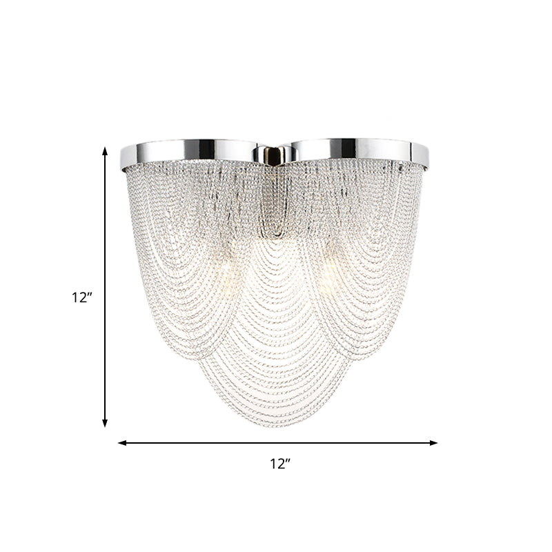 Modernism Style Tassel Wall Light Aluminum 2 Lights Wall Sconce in Chrome for Bedroom Clearhalo 'Cast Iron' 'Glass' 'Industrial' 'Modern wall lights' 'Modern' 'Tiffany' 'Traditional wall lights' 'Wall Lamps & Sconces' 'Wall Lights' Lighting' 156541