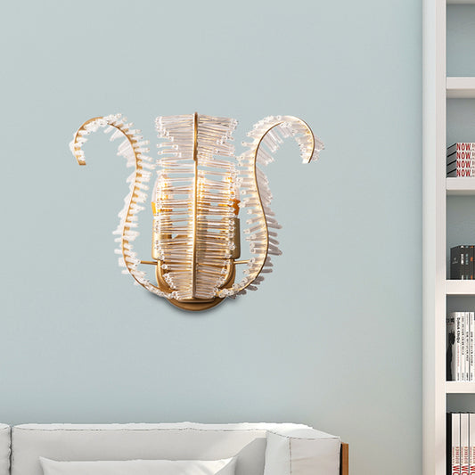 1/2/3-Light Leaf Shaped Wall Mounted Light Vintage Clear Glass Wall Light Fixture in Brass for Living Room Clearhalo 'Cast Iron' 'Glass' 'Industrial' 'Modern wall lights' 'Modern' 'Tiffany' 'Traditional wall lights' 'Wall Lamps & Sconces' 'Wall Lights' Lighting' 156571
