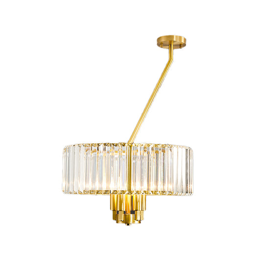 3/4/6 Lights Drum Chandelier Lighting Modern Style Clear Crystal Pendant Lighting in Gold Finish Clearhalo 'Ceiling Lights' 'Chandeliers' 'Modern Chandeliers' 'Modern' Lighting' 156583