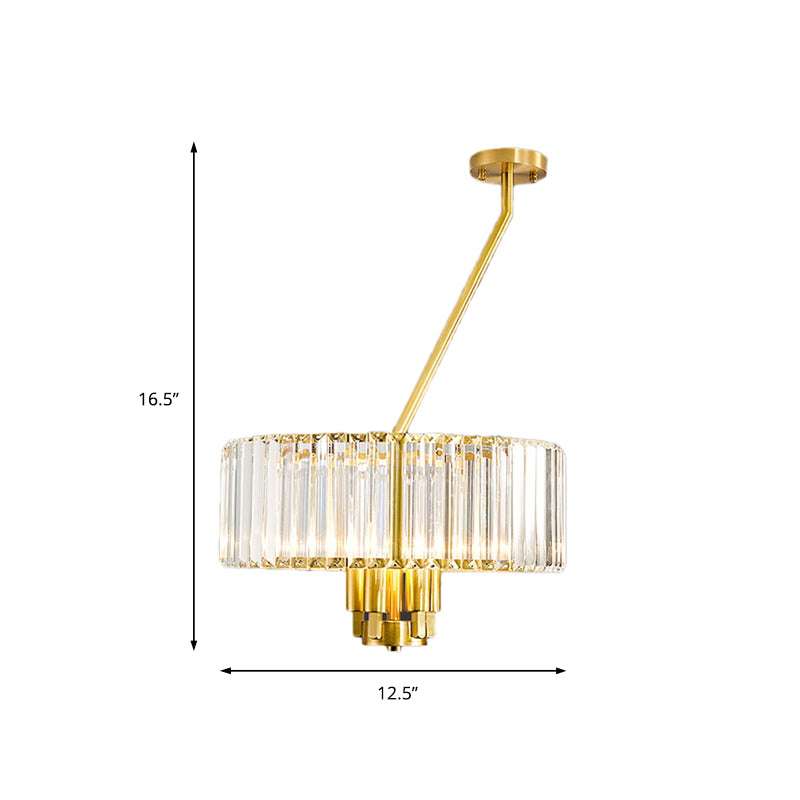 3/4/6 Lights Drum Chandelier Lighting Modern Style Clear Crystal Pendant Lighting in Gold Finish Clearhalo 'Ceiling Lights' 'Chandeliers' 'Modern Chandeliers' 'Modern' Lighting' 156584