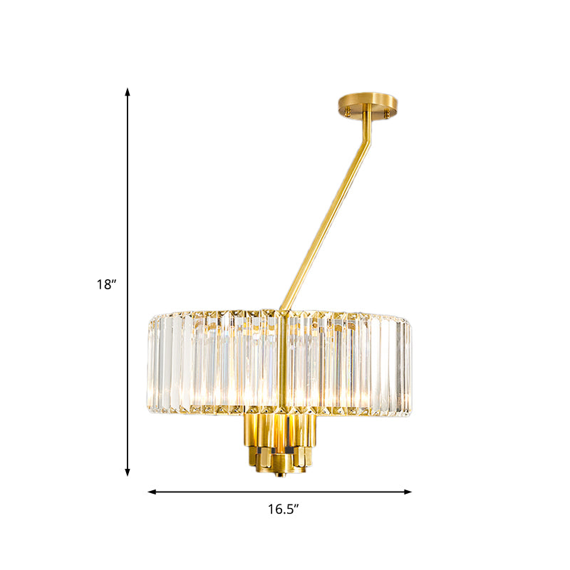 3/4/6 Lights Drum Chandelier Lighting Modern Style Clear Crystal Pendant Lighting in Gold Finish Clearhalo 'Ceiling Lights' 'Chandeliers' 'Modern Chandeliers' 'Modern' Lighting' 156585