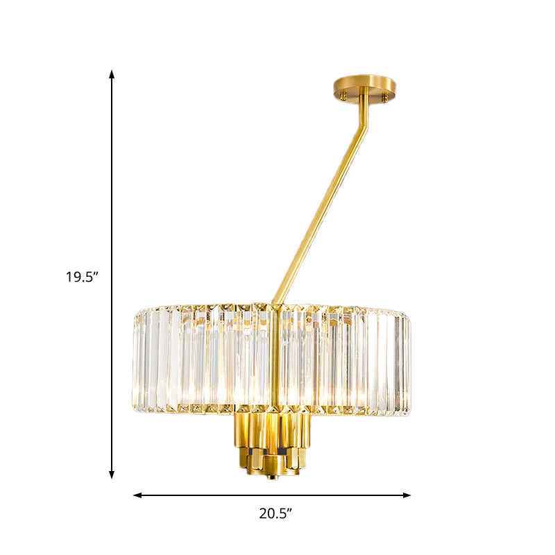 3/4/6 Lights Drum Chandelier Lighting Modern Style Clear Crystal Pendant Lighting in Gold Finish Clearhalo 'Ceiling Lights' 'Chandeliers' 'Modern Chandeliers' 'Modern' Lighting' 156586