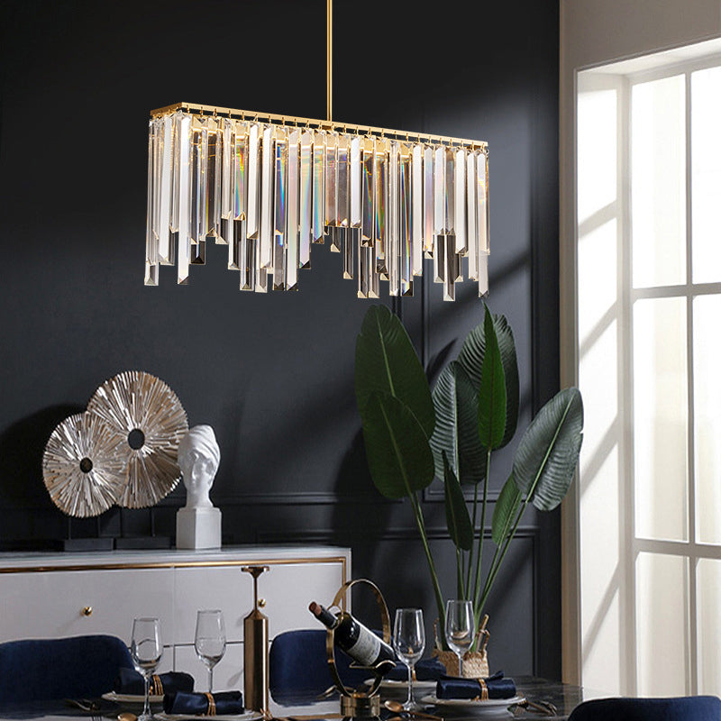 24.5"/32" Wide Linear Hanging Chandelier Lamp Modernism Clear Crystal LED Pendant Lighting in Gold for Living Room Gold 24.5" Clearhalo 'Ceiling Lights' 'Chandeliers' 'Modern Chandeliers' 'Modern' Lighting' 156624