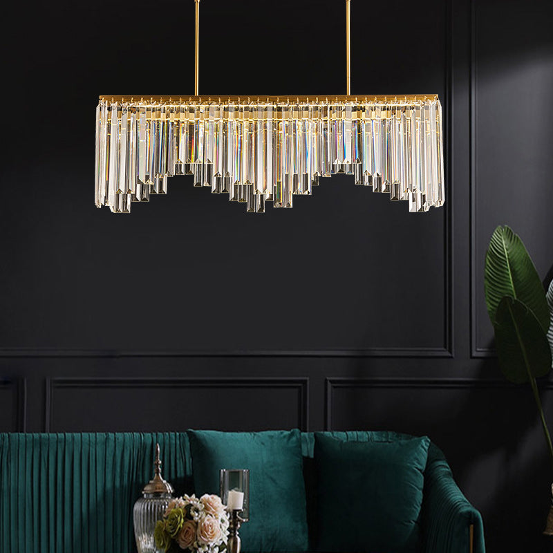 24.5"/32" Wide Linear Hanging Chandelier Lamp Modernism Clear Crystal LED Pendant Lighting in Gold for Living Room Gold 32" Clearhalo 'Ceiling Lights' 'Chandeliers' 'Modern Chandeliers' 'Modern' Lighting' 156629