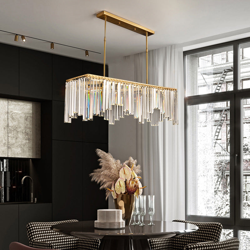 24.5"/32" Wide Linear Hanging Chandelier Lamp Modernism Clear Crystal LED Pendant Lighting in Gold for Living Room Clearhalo 'Ceiling Lights' 'Chandeliers' 'Modern Chandeliers' 'Modern' Lighting' 156630