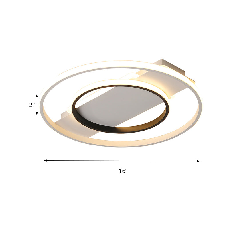 16"/19.5"/23.5" Dia Acrylic Ring Flush 2 Heads Black and White Ceiling Light for Bedroom in Warm/White Clearhalo 'Ceiling Lights' 'Close To Ceiling Lights' 'Close to ceiling' 'Flush mount' Lighting' 156645