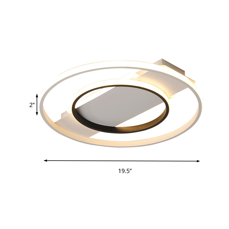 16"/19.5"/23.5" Dia Acrylic Ring Flush 2 Heads Black and White Ceiling Light for Bedroom in Warm/White Clearhalo 'Ceiling Lights' 'Close To Ceiling Lights' 'Close to ceiling' 'Flush mount' Lighting' 156646