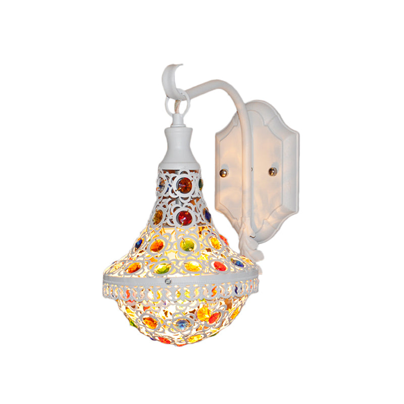 Bohemia Empire Wall Sconce Fixture Crystal and Metal 1 Head Wall Lighting with Jewelry in White Finish Clearhalo 'Cast Iron' 'Glass' 'Industrial' 'Modern wall lights' 'Modern' 'Tiffany' 'Traditional wall lights' 'Wall Lamps & Sconces' 'Wall Lights' Lighting' 156675