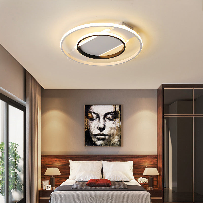 Black and White Ring Flush Ceiling Light Minimalist Acrylic Bedroom Integrated LED Ceiling Lamp in Warm/White, 16"/19.5"/23.5" Dia Black-White Clearhalo 'Ceiling Lights' 'Close To Ceiling Lights' 'Close to ceiling' 'Flush mount' Lighting' 156678